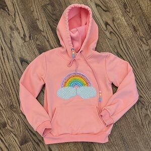 Lola + The Boys Pink Peach Hoodie with Rainbow Patch